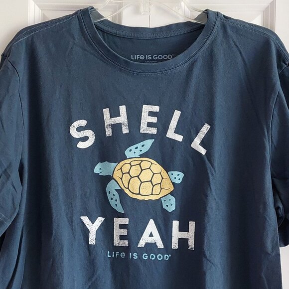 Life Is Good Dark Blue "Shell Yeah" Turtle Crusher Tee Men's Size L - Picture 2 of 10